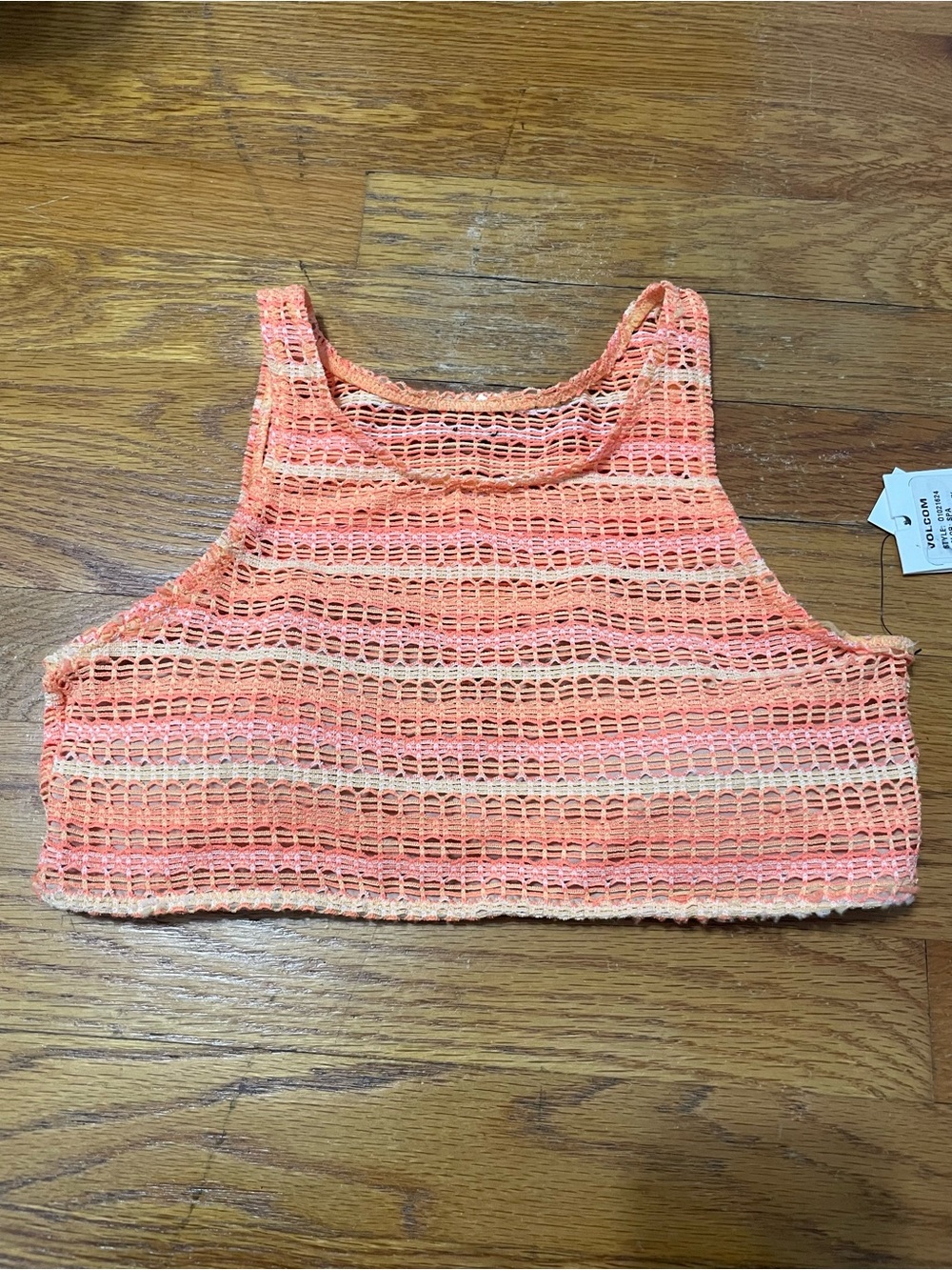 Volcom Orange Peach Crochet Stripe Crop Top